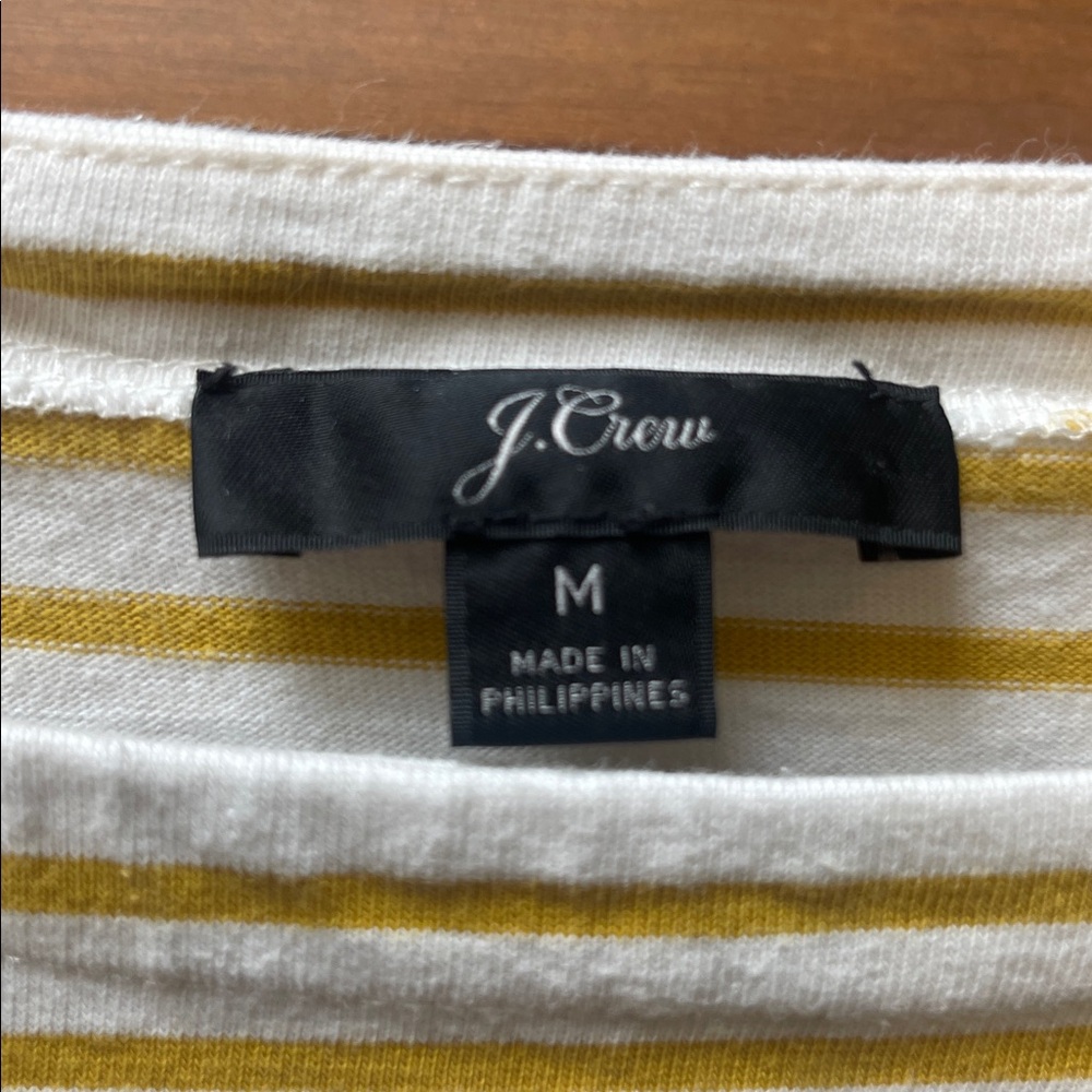 J. Crew Mustard and White boatneck three quarter sleeve tee M - Picture 2 of 7